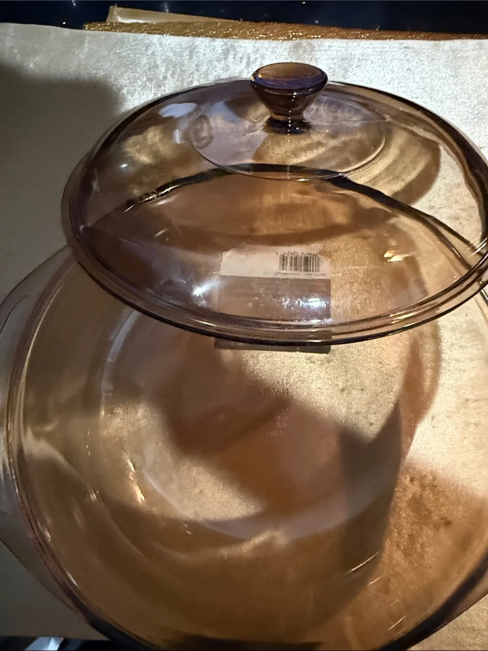 Pyrex Amber Glass Covered Casserole with Handle Lid
